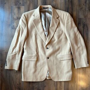 VTG Jos A Bank Camel Hair Coat Mens 43R Tan Wool Overcoat Classic Flawed